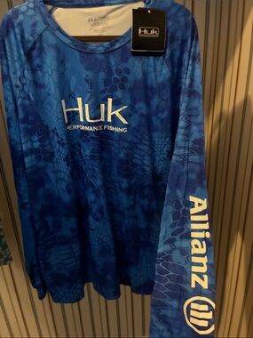 Huk Men's Blue Performance Swim Rash Guard - Kryptek Pattern